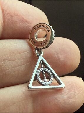 Pandora Silver Triangle Dangle Charm with Textured Ring